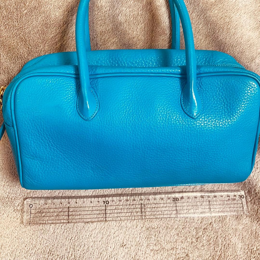美品 本革 利休バッグ 和装バッグ レザー 青緑 ピーコックグリーン ブルー