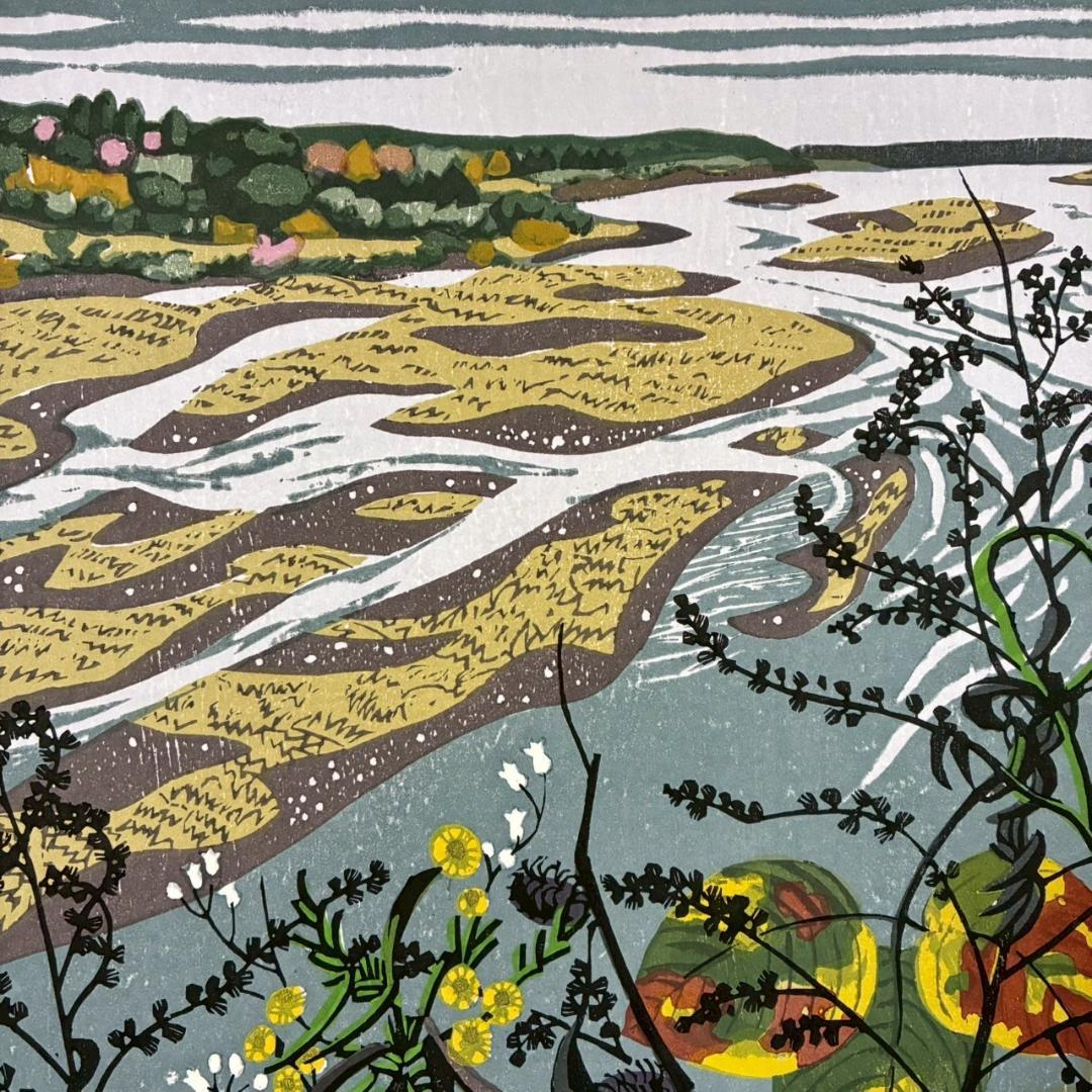 北岡文雄「犀川の秋」木版画 直筆サイン入り 1975年 解説書付属 お洒落