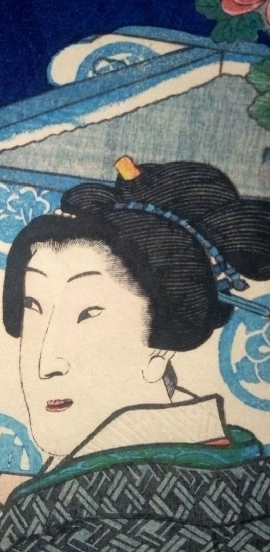 浮世絵、美人合十二月内月見月9月、葉月8月の二枚売り二枚繋がってます