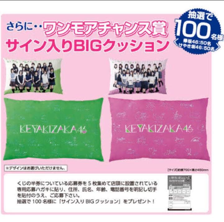 サイン入りBIGクッション「欅坂46くじ ワンモアチャンス賞キャンペーン」 サイン入りBIGクッション「欅坂46くじ ワンモアチャンス賞キャンペーン