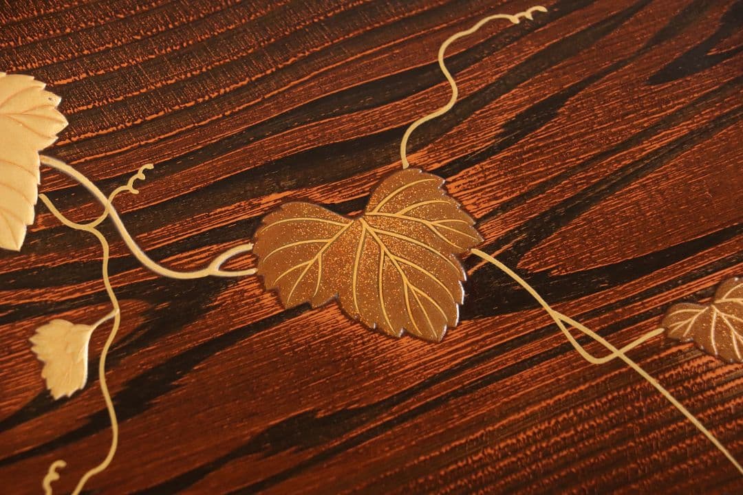 CL76 能登輪島塗 蔦金蒔絵 欅地 木地呂塗 足付四方膳 五客 木製漆器