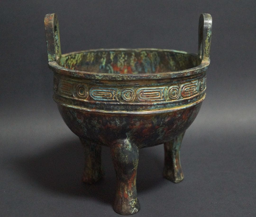 時代青銅製 金工細工 西周鼎 大型香炉 銘文入 置物 オブジェ 古美術 茶道具