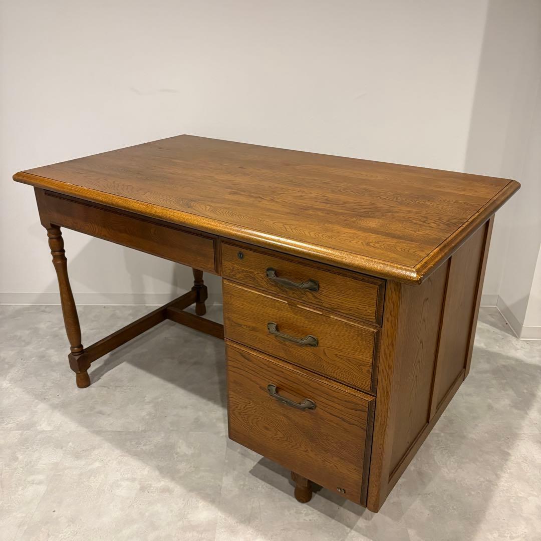 浜本工芸 片袖机 ナラ材 クラシック 書斎机 学習机 パソコンデスク