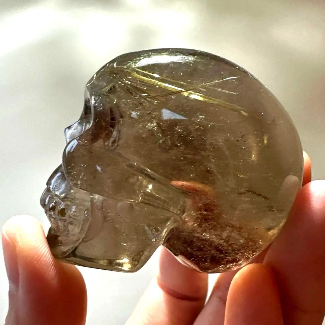 スモーキー　ルチル　スカル　146.8g ゴールデンルチル　金運