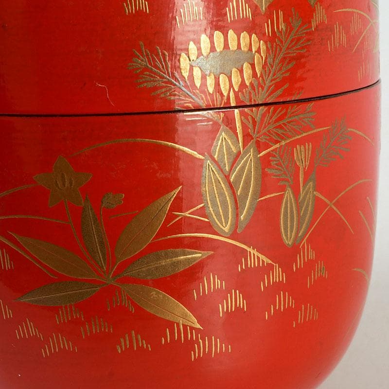 茶道具 佐々木麗峰作 鵬雲斎好写 一閑塗 春草蒔絵 棗 共