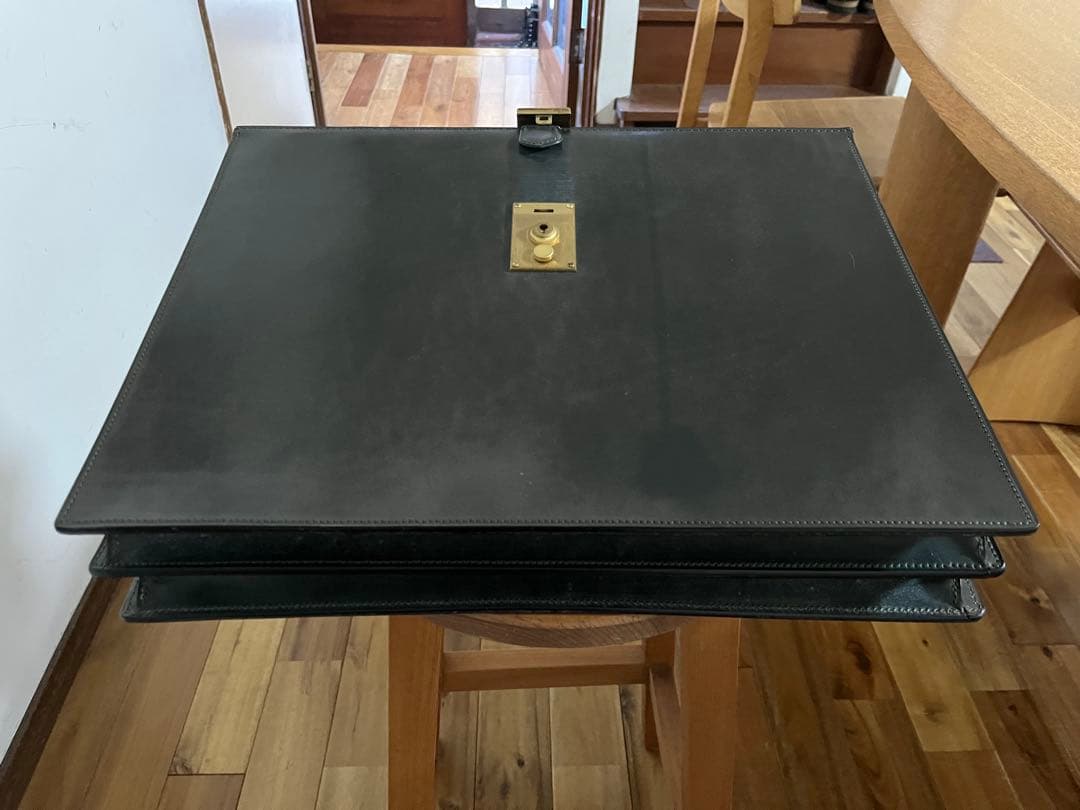 y*k様 万双　薄型ダレスバッグ　細マチダレス　別注　グリーン　ブライドルレザー