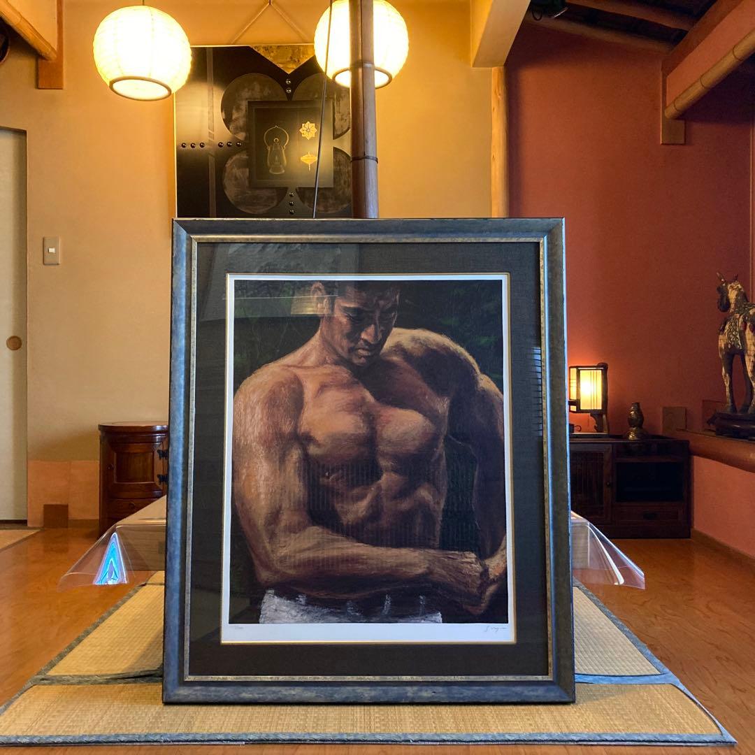 福山小夜 「高倉健の世界」版画 黄金の服 シルクスクリーン 大型 額装