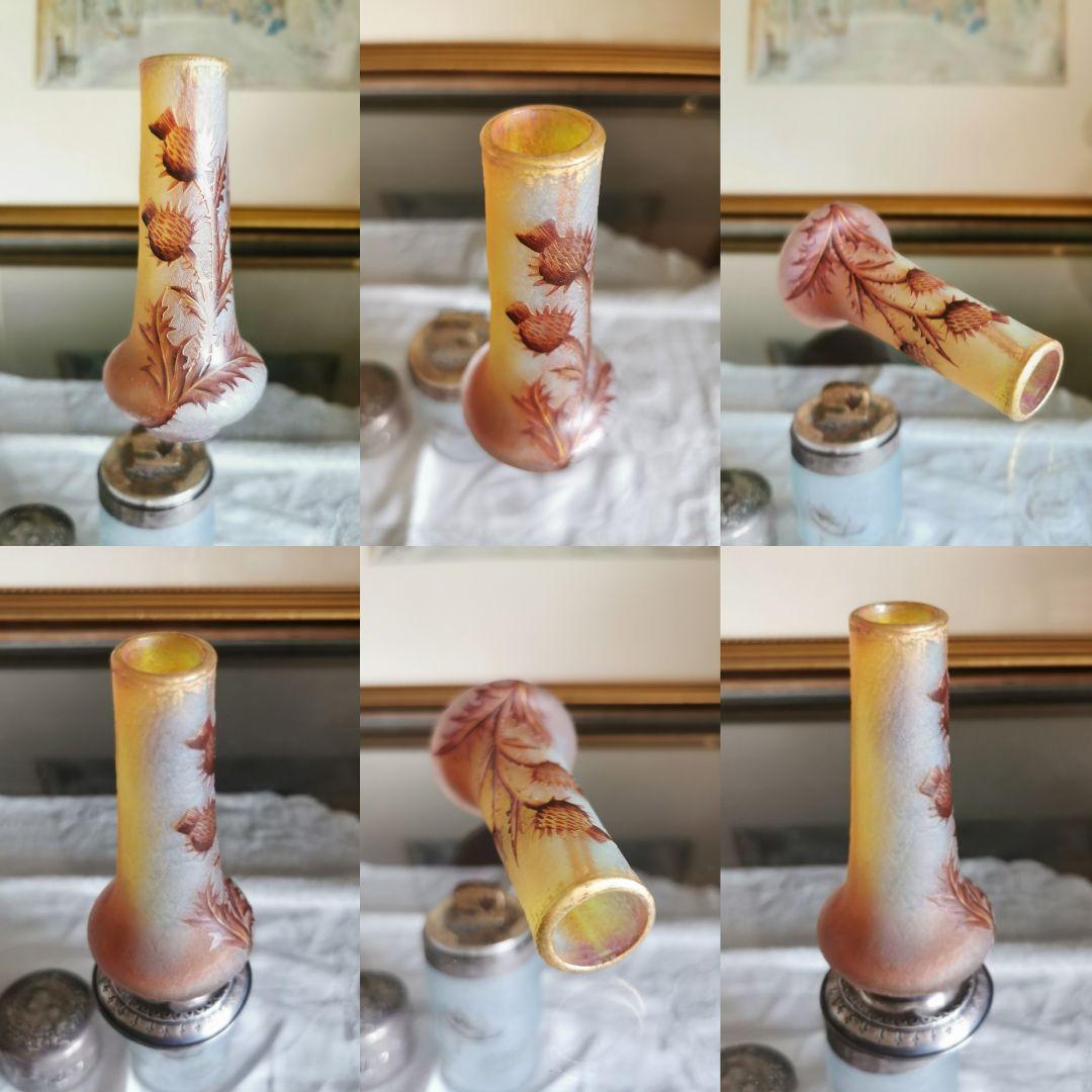 アンティークドームナンシー 薊紋花瓶 オパルセント被ガラスエナメル