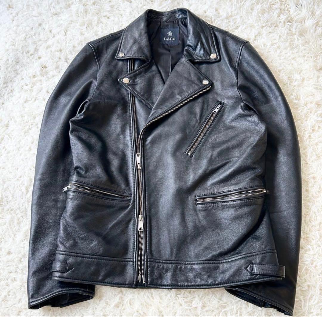 ナノユニバース ナノベース 羊革 ダブル ライダース ジャケット 黒 L