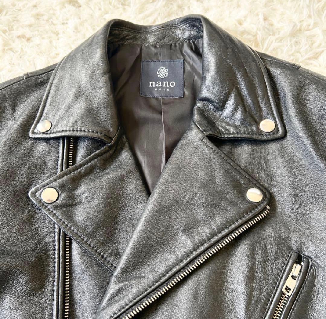 ナノユニバース ナノベース 羊革 ダブル ライダース ジャケット 黒 L