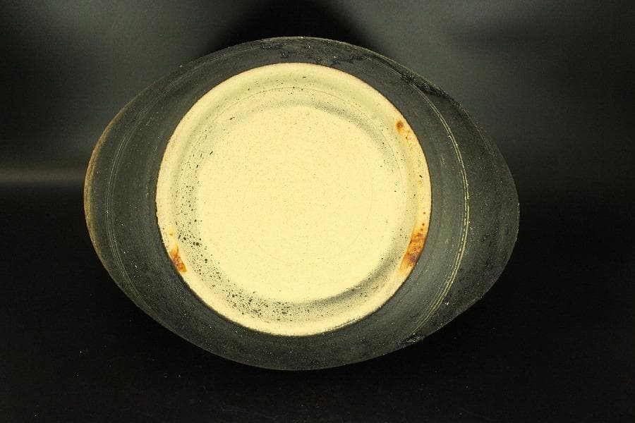 陶器 信楽 舟形 自然木 手付き 盛鉢 43.5cmx31.5cm(A342)