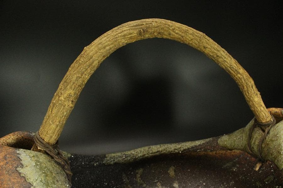 陶器 信楽 舟形 自然木 手付き 盛鉢 43.5cmx31.5cm(A342)