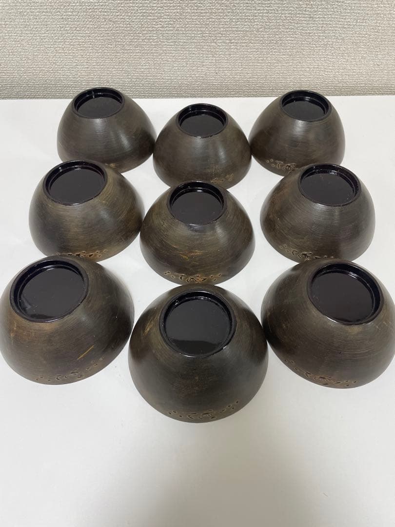 明治 大正期 会津塗 鉄錆塗 蒔絵 富士山 松 梅 木製 蓋付き お椀 内朱 ②