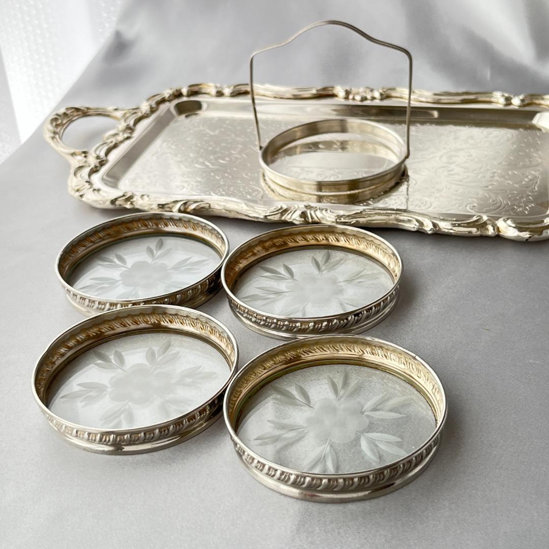 【純銀 / ガラス】ワイングラスコースター 4枚 スターリングシルバー (1)