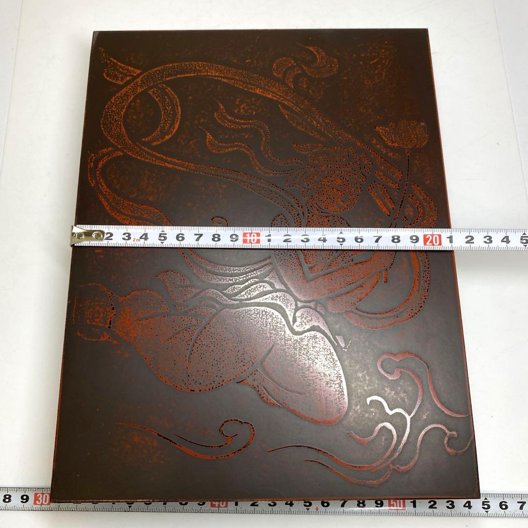 名工　香浦省吾　飛天文様　硯箱　共箱　最大幅約27.5cm東N7-1022①