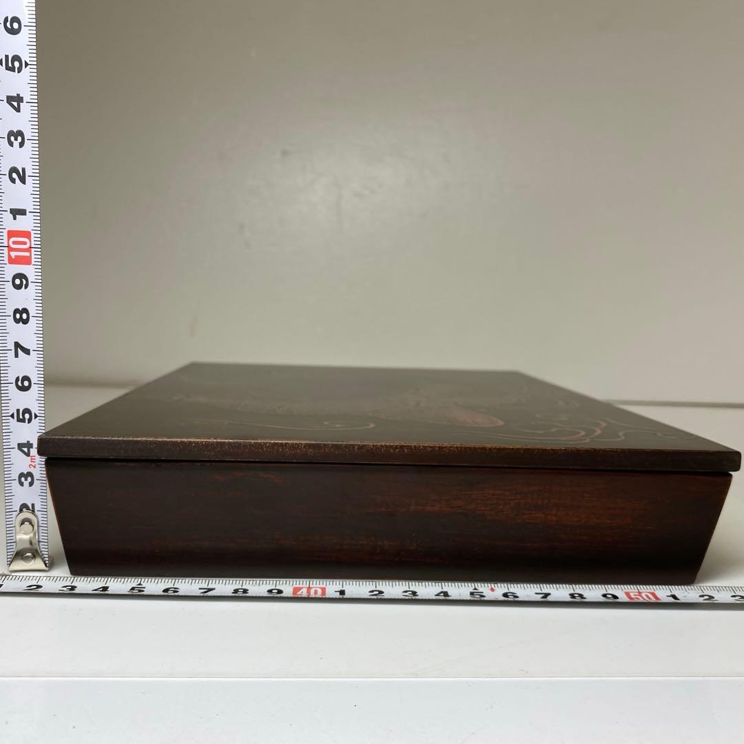 名工　香浦省吾　飛天文様　硯箱　共箱　最大幅約27.5cm東N7-1022①