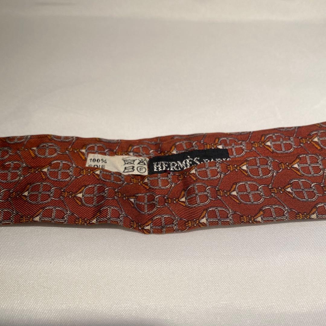 HERMES メンズ　シルク　アスコットタイ　ブラウン