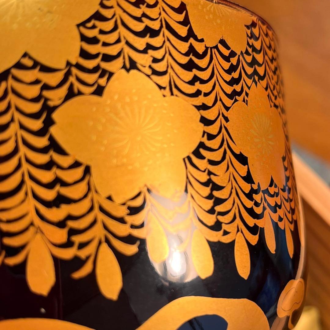 A913 木製輪島塗 枝垂桜蒔絵 時代物 盃洗 1対 （合わせ箱付）