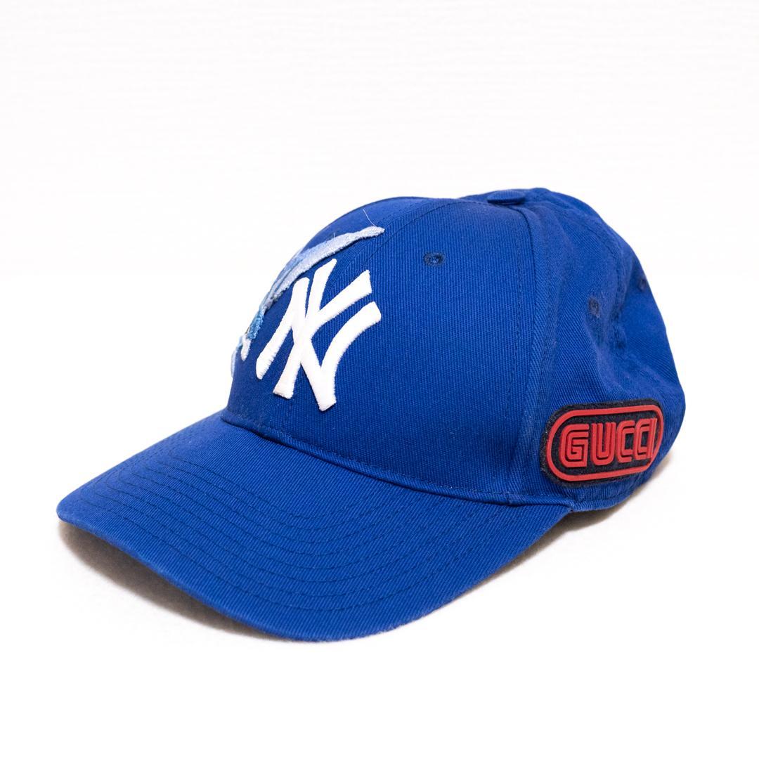 GUCCI ニューヨークヤンキース キャップ ブルー バード刺繍