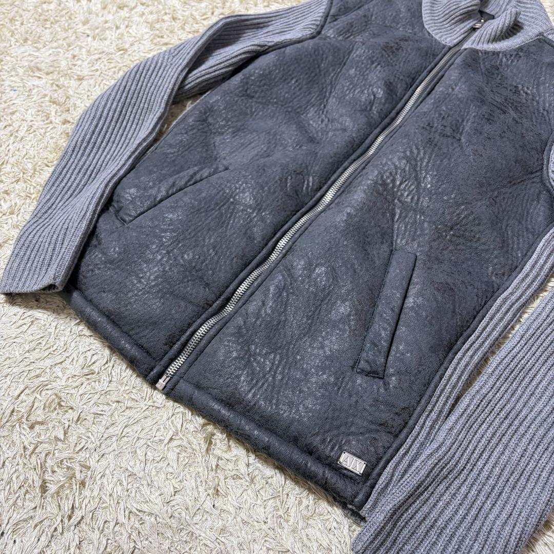 美品 Lサイズ アルマーニエクスチェンジ フェイクムートン ニットジャケット