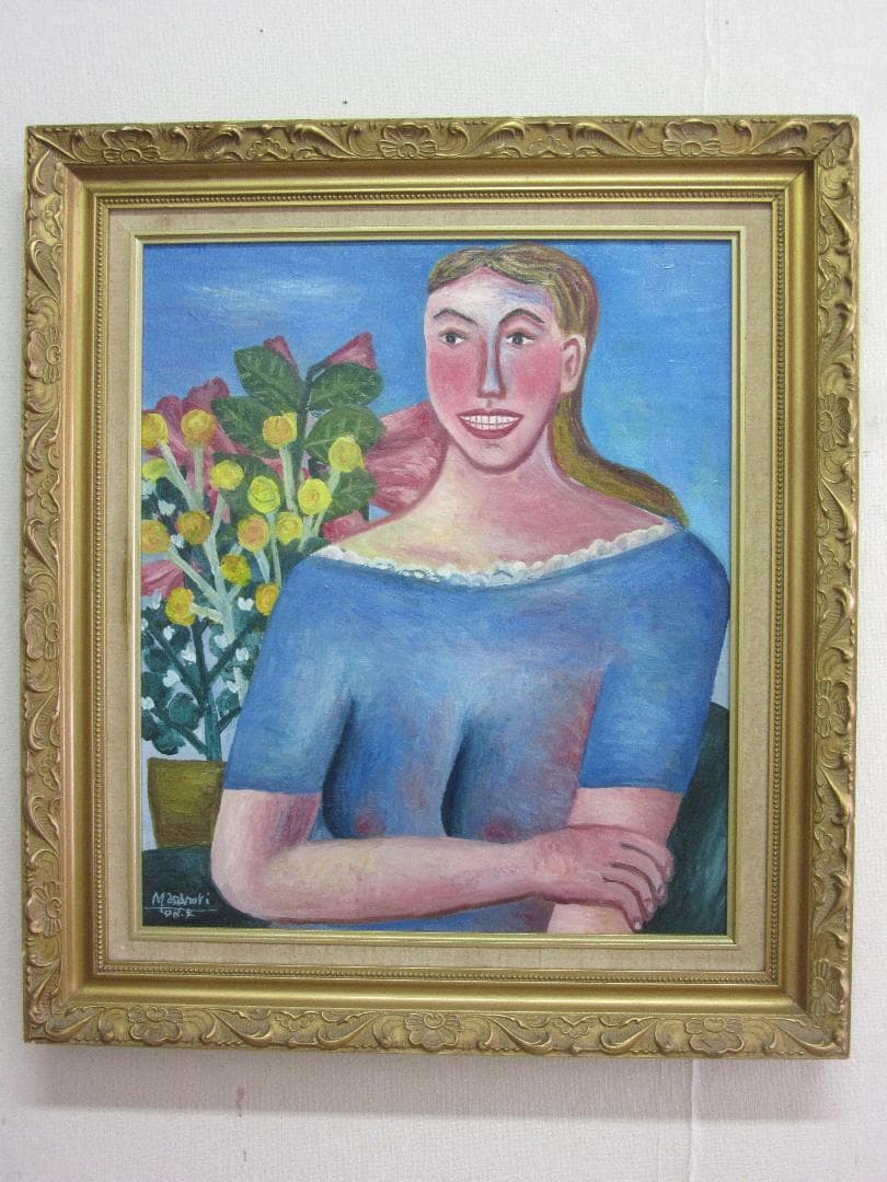 若い女性像・額装済み　キャンバスに油彩画（F10号53×45.5cm）人物画