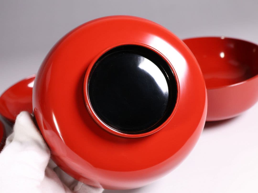 【CM360】輪島塗 宝尽くし金蒔絵 朱塗椀 二客 小槌 軍配 霊芝 木製漆器