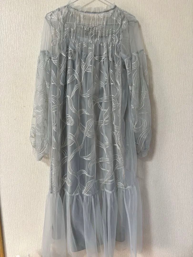 リボン刺繍ギャザードレス Dorry Doll 水色 niana