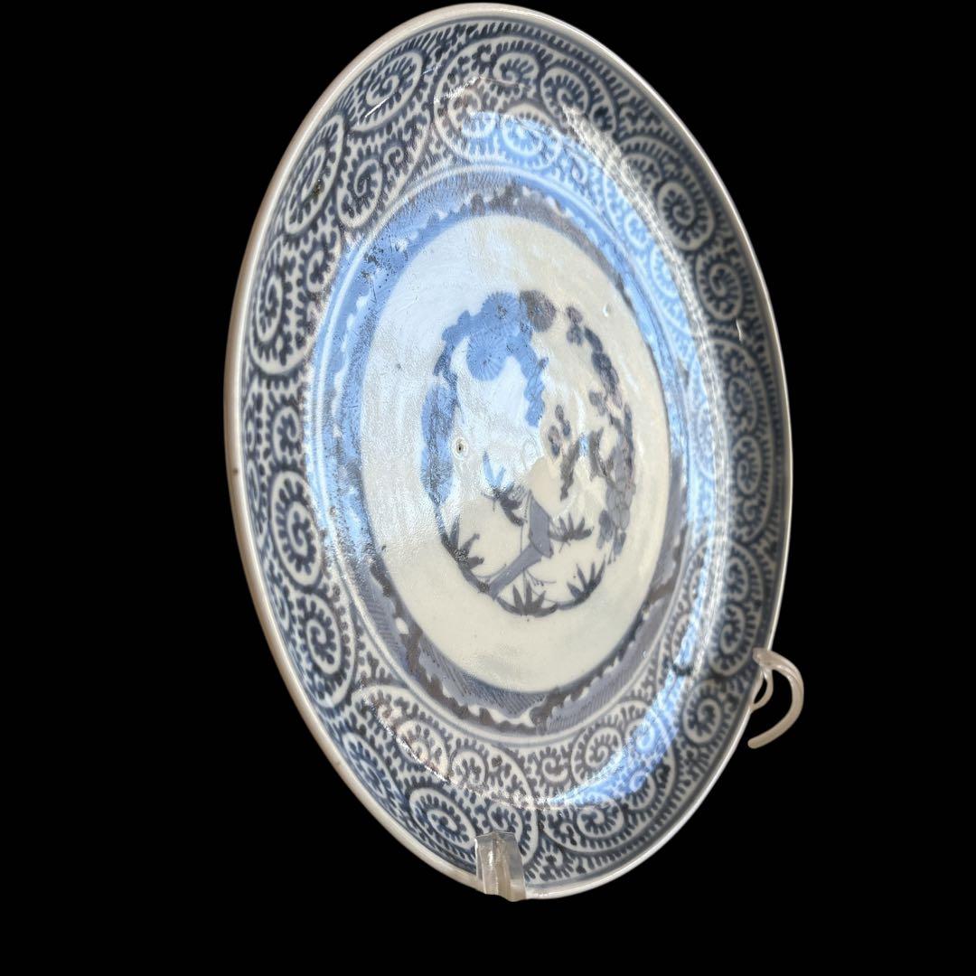 有田 伊万里 染付 印判手 小皿 蛸唐草 渦唐草 見返し蓮弁 見込 花