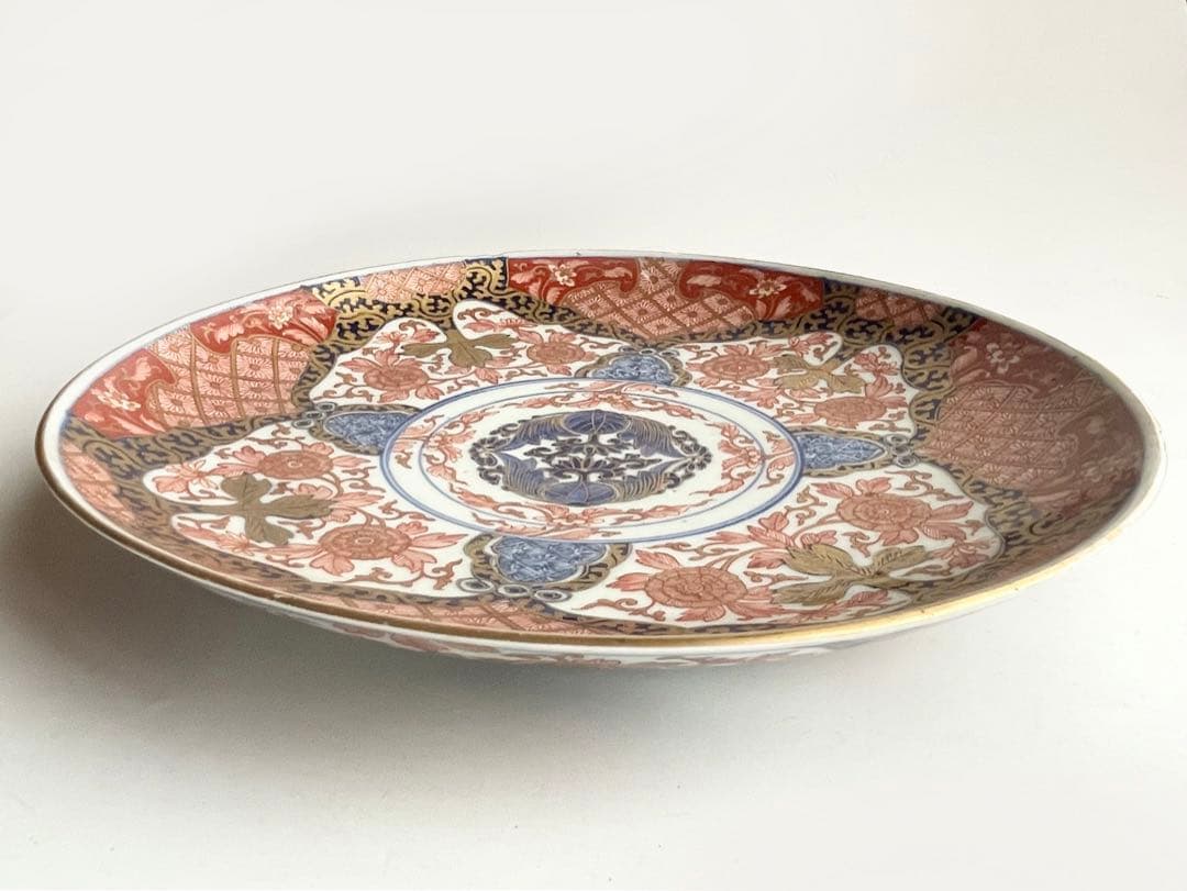 骨董 アンティーク 古伊万里 金襴手 金彩 色絵 花唐草文様 大皿 飾皿