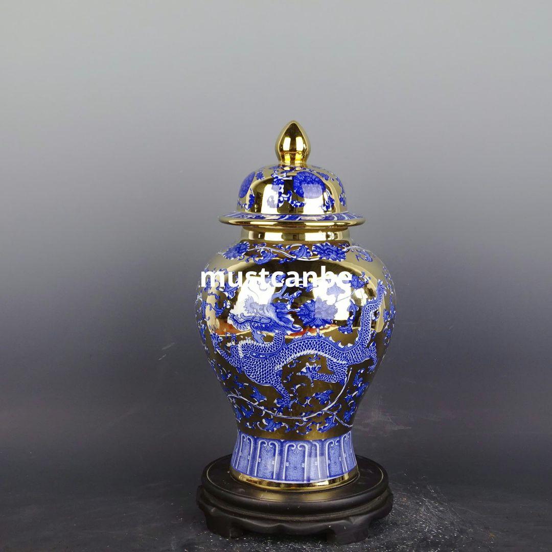 青花穿花龍紋将軍瓶 景徳鎮 陶磁器 装飾品 現代工芸品