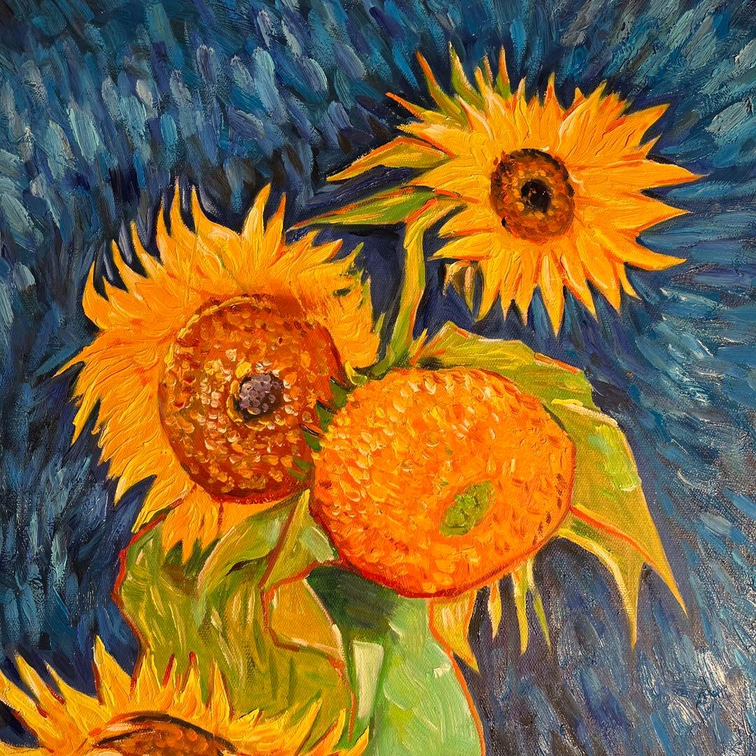 ☆秀作☆ 手書き油絵 ゴッホ 幻 芦屋のひまわり 額付き 肉筆絵画 油彩