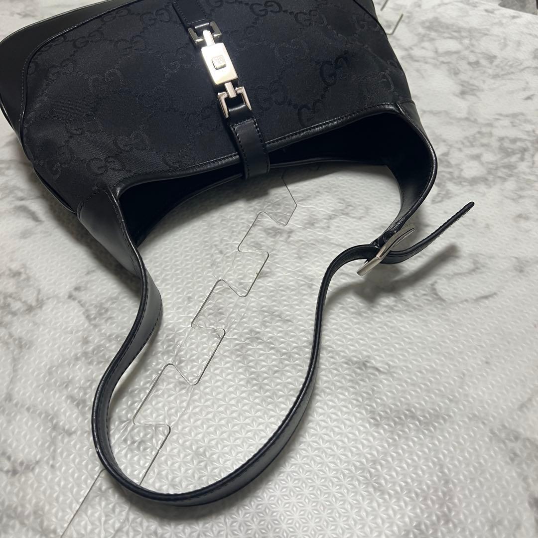 極美品✨グッチ ジャッキー ワンショルダーバッグ GGナイロン ブラック レザー