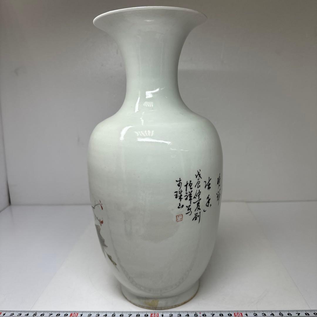 中国清時代 粉彩花鳥図花瓶 高さ35㎝ 東Y7-0421②トヒコ