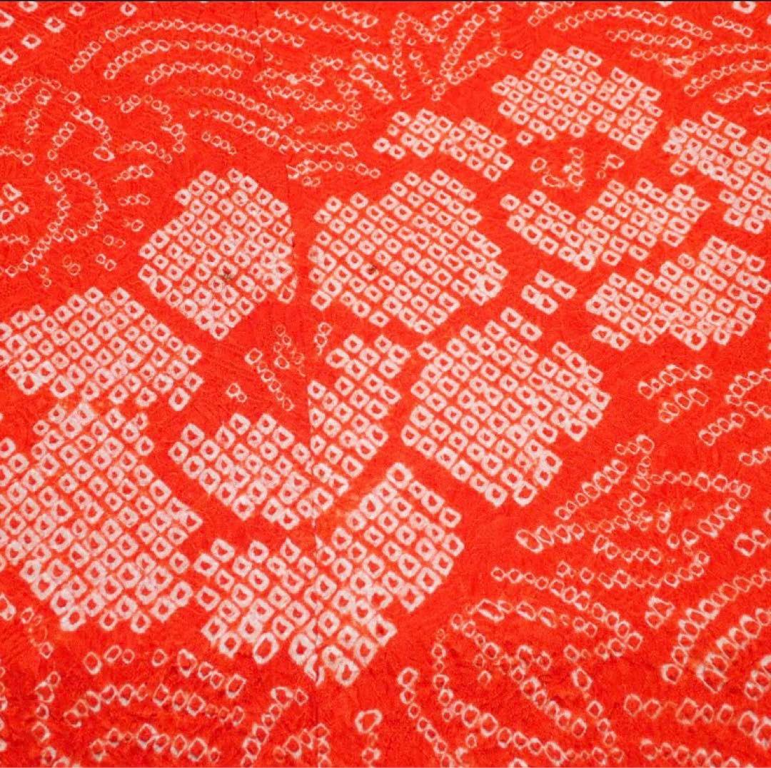 7歳　レトロ正絹朱色牡丹総絞り　七五三　お着物フルセット　アンティーク