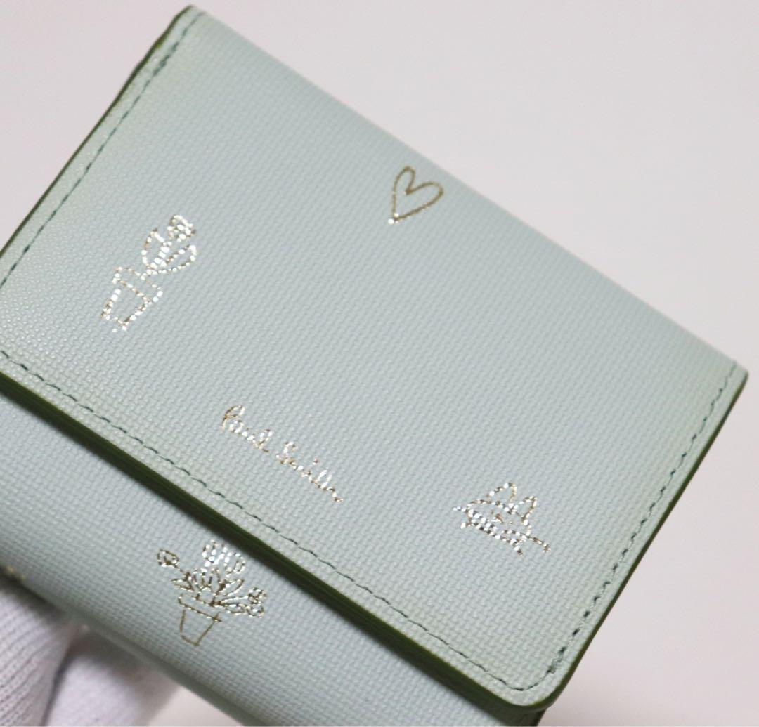 《ポールスミス》新品 ネコちゃん・ハート箔押し レザーがま口3つ折り財布 口金