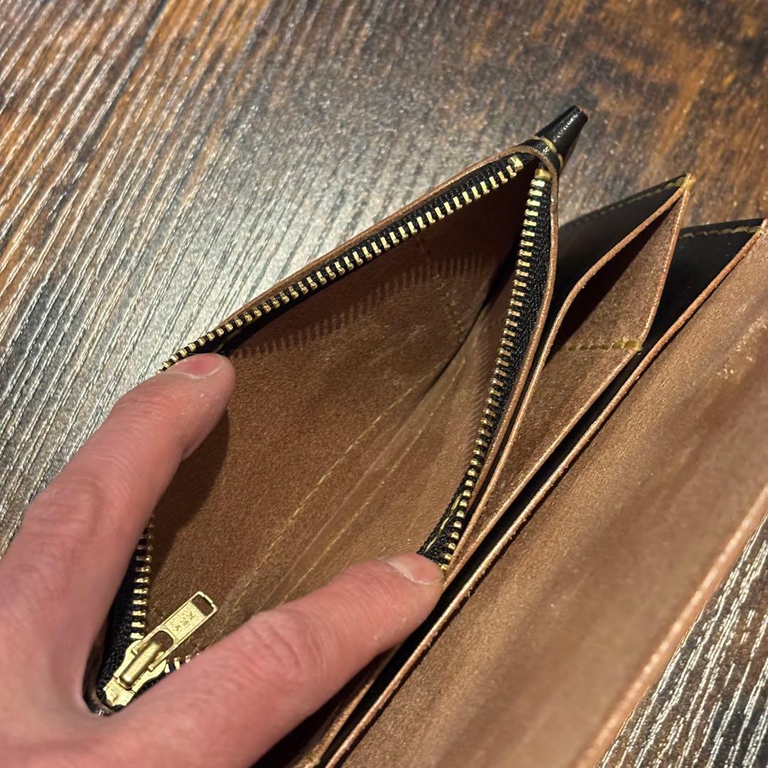 栃木レザー　トラッカーウォレット　茶芯ブラック　3層