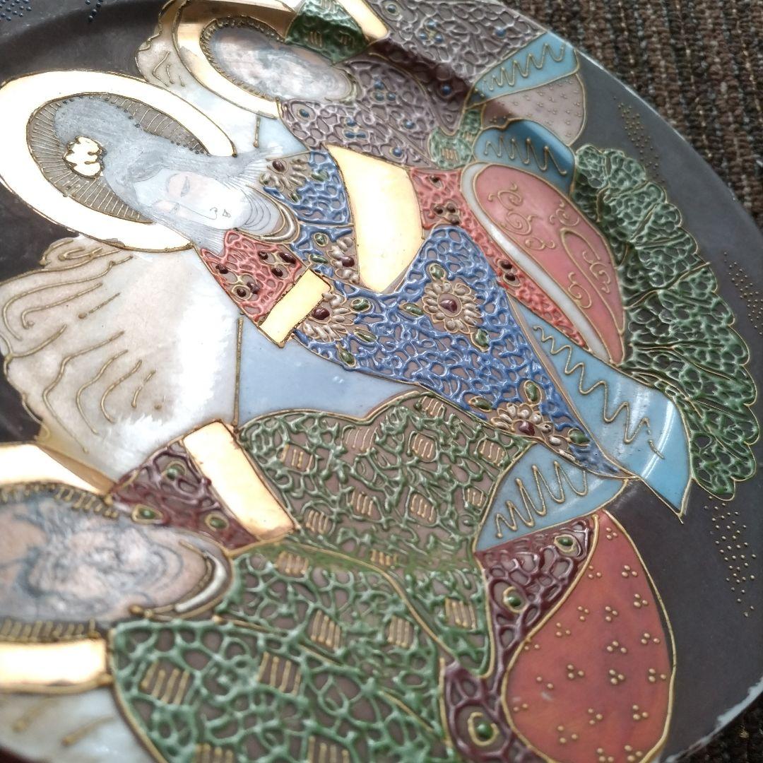 オールドニッポン　薩摩焼　薩摩十字　金襴手　観音羅漢図　８寸皿