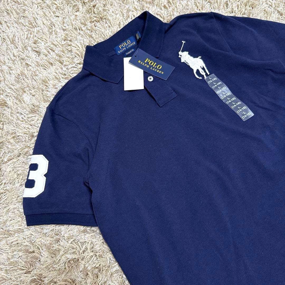 新品 現行 ポロラルフローレン ポロシャツ ビッグポニー 刺繍 ネイビー L