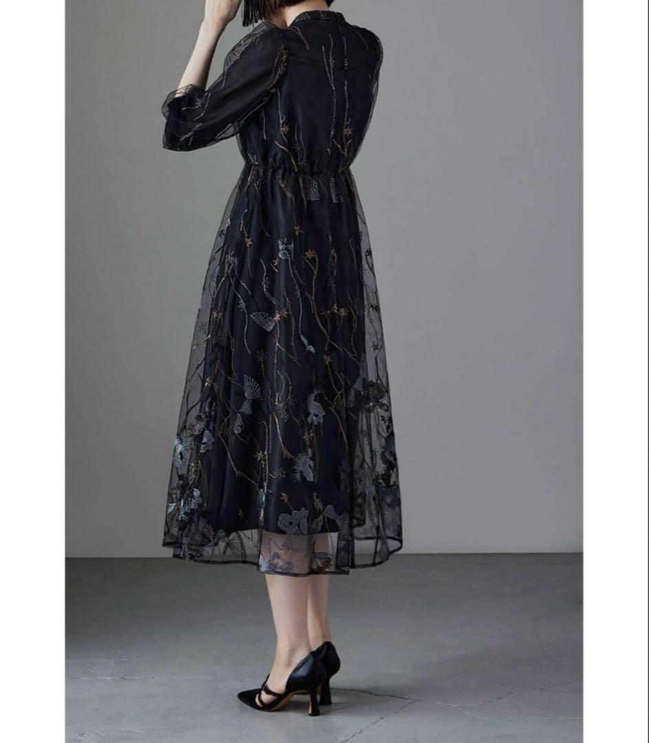 etoll. エトル 刺繍レースワンピースドレス 結婚式 お呼ばれ ブラック 黒