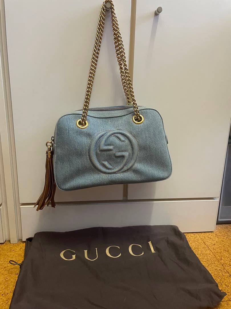 GUCCI デニムブルー ショルダーバッグ 保存袋付き