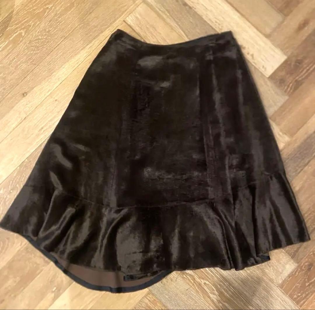 コムデギャルソン　ブラウンヴェルヴェット　フレアスカート