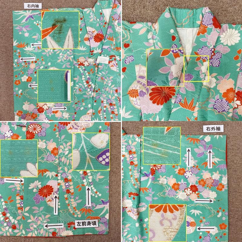 510ag39、帯揚げ帯締めしごき◎七五三 七歳 女児 着物&袋帯 総柄 銀彩◎