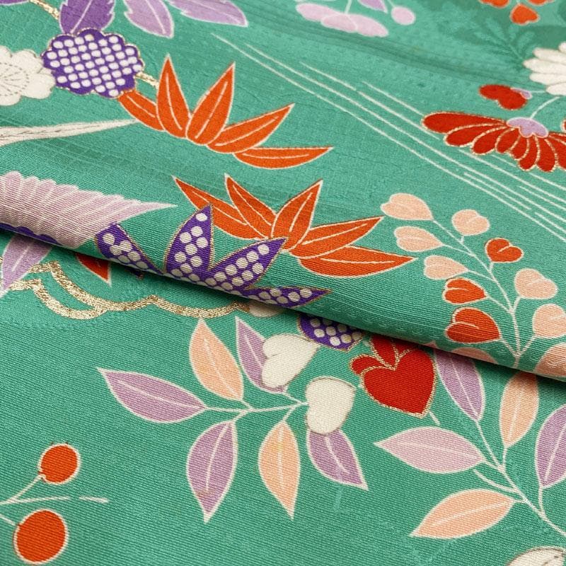 510ag39、帯揚げ帯締めしごき◎七五三 七歳 女児 着物&袋帯 総柄 銀彩◎