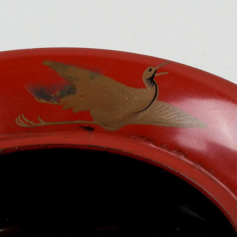 和食器　朱塗　鶴蒔絵　椀　盃　時代箱　V　9585