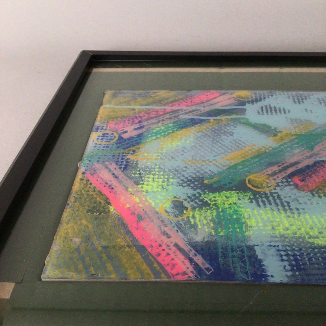 No3651 額装　作者不詳　抽象画　ガラス絵　紙箱付　絵画　アート　送料無料