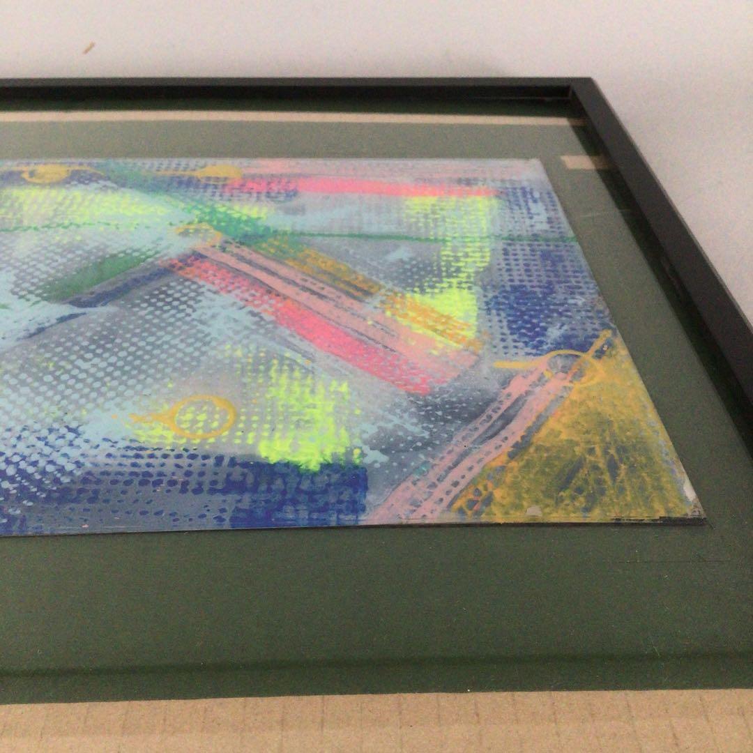 No3651 額装　作者不詳　抽象画　ガラス絵　紙箱付　絵画　アート　送料無料