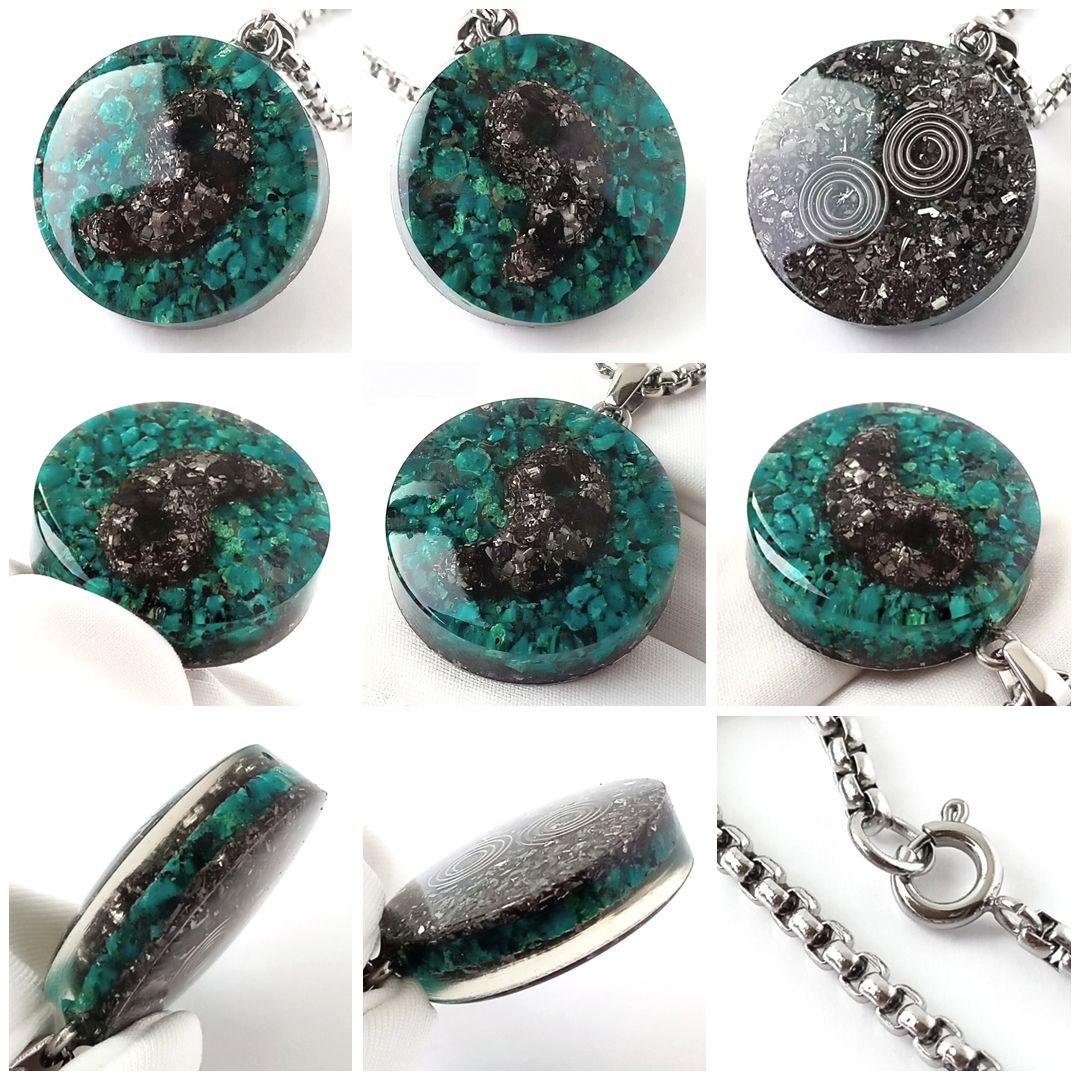 オルゴナイト｜強力パワー！！鉄質隕石×エリートシュンガイトの勾玉×クリソコラ