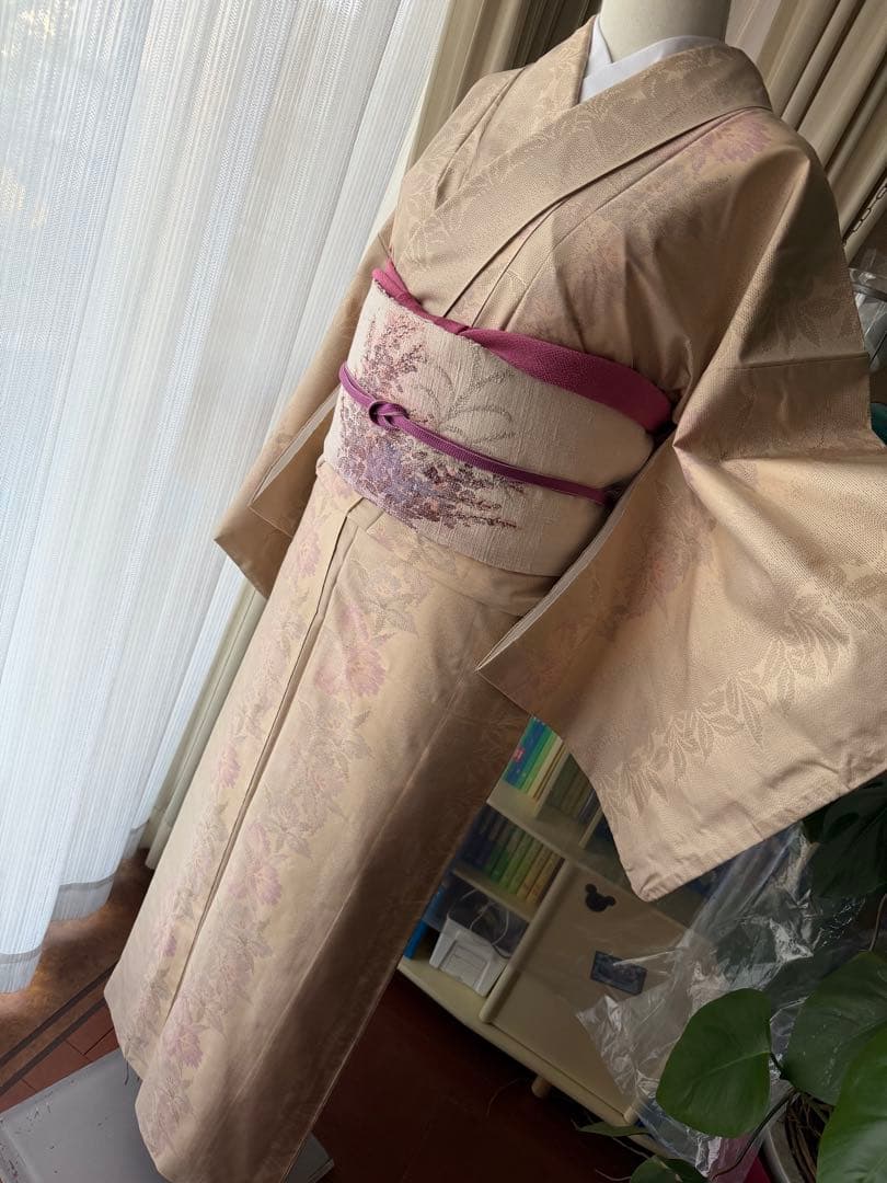 memeko様専用 正絹 白大島紬小紋 ベージュ×グレー×パープル 横双 単品