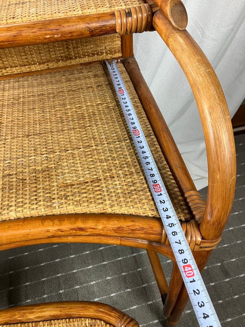 即購入不可 昭和レトロ×天然素材 籐製ミラー付きドレッサー＆スツール