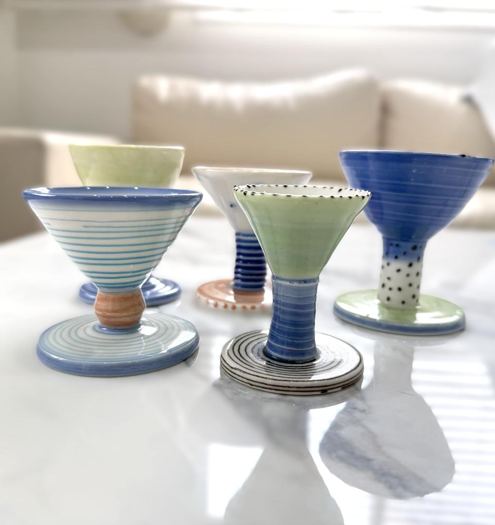 デンマークの作家物　陶器製カクテルグラス、小ゴブレット 5個セット